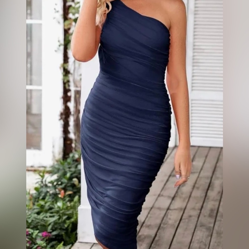 NWT Navy One-Shoulder Dress
